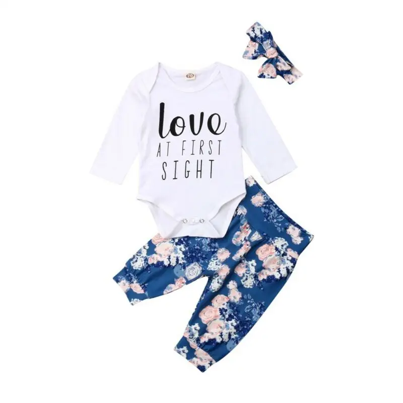 

Pudcoco Cute Newborn Baby Girl Fall Clothes Print Letter Long Sleeve Romper Flower Pants Legging Trousers Headband Outfit Set