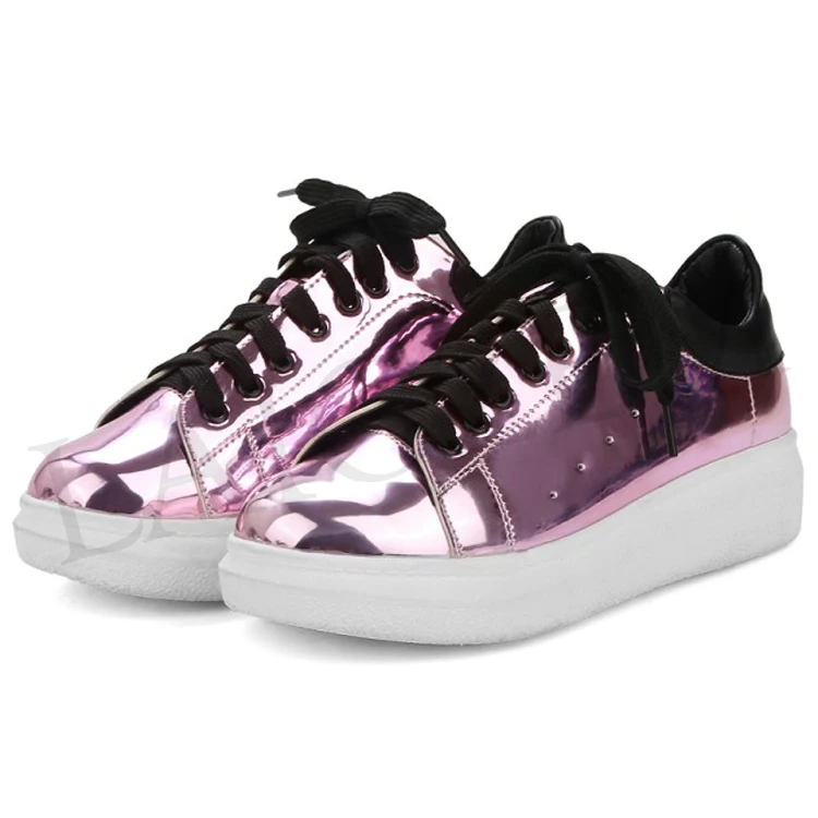 LGZ115 Purple LAIGZEM/Модные женские кроссовки с круглым носком; повседневная обувь на плоской подошве; женская повседневная обувь на шнуровке; Chaussure sapato feminino; размеры 34-39 - Цвет: LGZ115 Purple