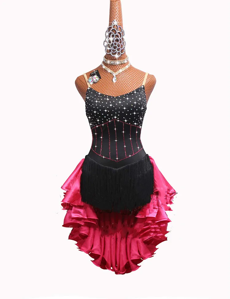 Женское платье для латиноамериканских танцев со стразами сетчатый топ из лайкры