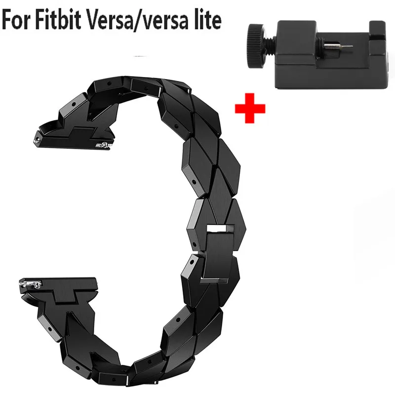 2 в 1 ремешок для часов из нержавеющей стали для Fitbit Versa/versa lite, сменный ремешок для часов, ремешок для Fitbit Versa - Цвет: Black