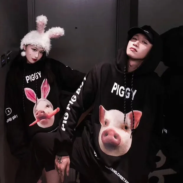 Oversize свинья печати хип хоп толстовки Новинка года свободные осень зима для мужчин женщин унисекс Harajuku одежда с длинным рукавом Топ