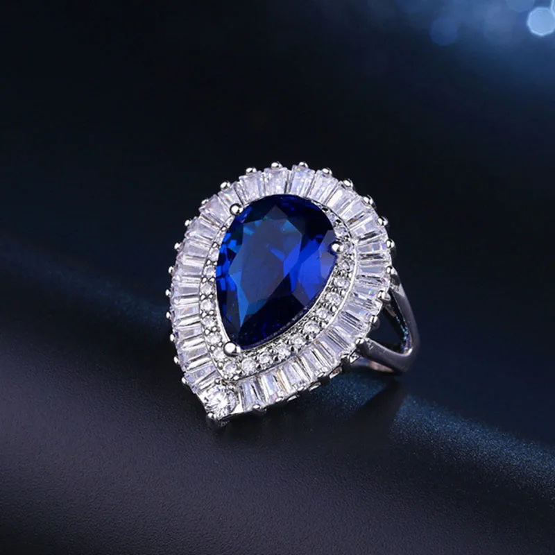 Trendy Finger Ring Brazil Top Selling Luxury Blue Stone with AAA Zircon
