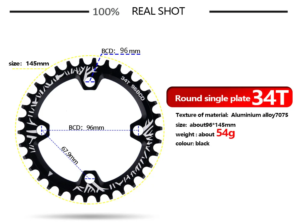 Велосипедная кривошипа 96BCD круглой формы 32 T/34 T/36 T/38 T MTB, велосипедная цепь, велосипедная цепь, круг, Кривошип, одна пластина