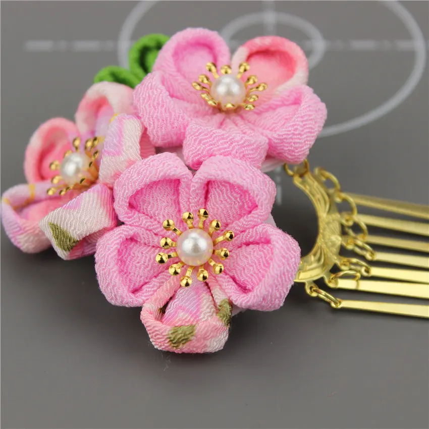 Estilo japonês tsumami kanzashi rosa vermelho sakura