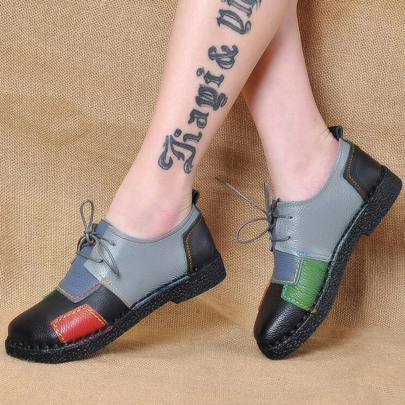 2018 New Fashion Women Shoes Genuine Leather Loafers Women Mixed Colors Casual shoes Handmade Soft Comfortable Shoes Women Flats (16)