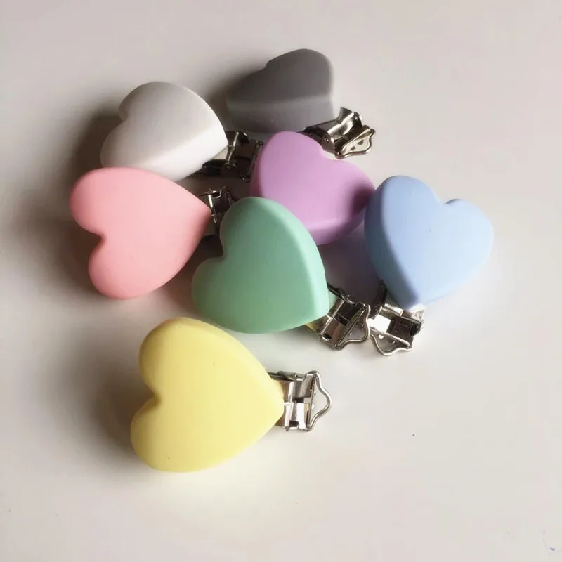 Chenkai 10PCS BPA Free Silicone Heart Baby Pacifier Dummy Teether Chain Holder Clips DIY Soother Nursing Toy Accessory Clips