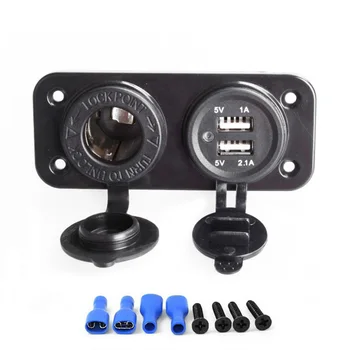 

12V Dual USB Car Charger Cigarette Lighter Socket Splitter Power Adapter 2.1A Panel for Motorcycle Car Boat Marine