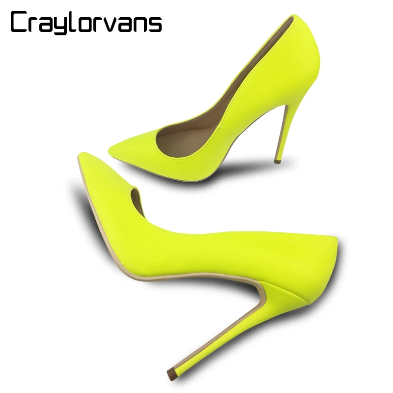 

Craylorvans Yellow Matte High Heels Sexy Women Shoes 2018 NEW Arrive Pointed Toe Women Pumps Wedding Party For Lady Size 41 42