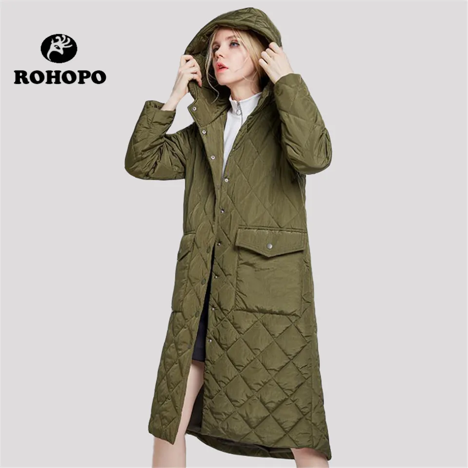 

ROHOPO Winter thickness Parka coat Women,,black Hooded Collar Female Straight keep warmly Parkas Long Jacket Woman Casual coats