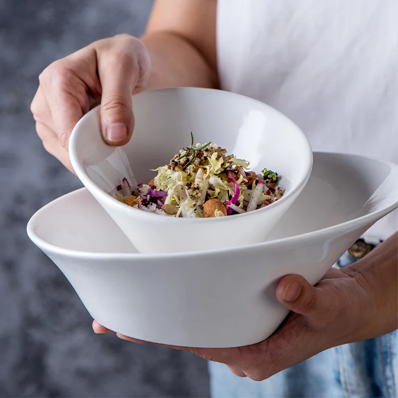 

High quality Creative Irregular Round Porcelain white Salad Snacks Bowl Serving Dish Dinnerware Dishwasher Microwave Oven Safe