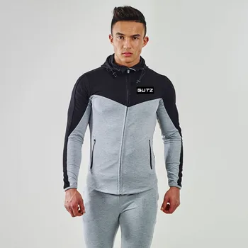 

2018 Slim Fitness Running Jacket Men Hoodede Coat Male Gym Clothing Long Sleeve Spring Autumn Sport jogging Coats