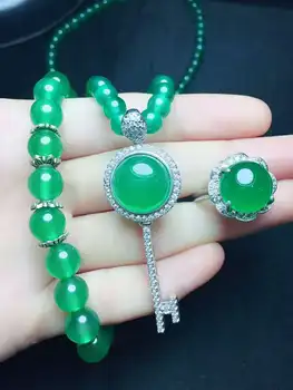

925 silver inlaid natural chalcedony set!
