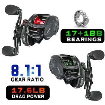 

Baitcasting Reel Ultralight Fishing Reel Only 7.66oz Dual Brake 8KG/17.6LB Max Drag 8.1:1 Gear Ratio for Bass Fishing Gear