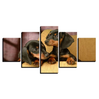 

Canvas Posters Home Decor For Living Room Framework HD Prints Pictures 5 Pieces Dachshund Dogs Breed Paintings Modular Wall Art