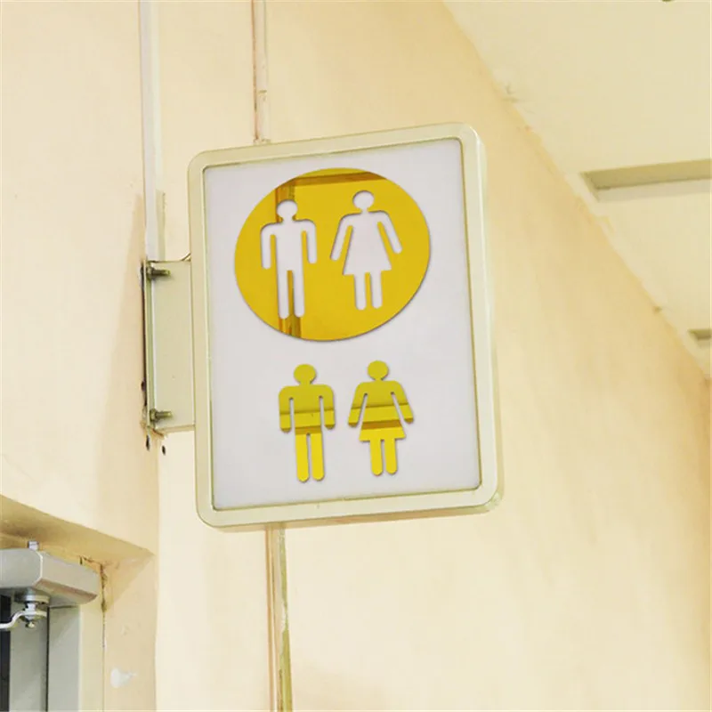 DIY акриловые зеркальные настенные наклейки для дома отеля знаки для туалета ванной комнаты индикатор WC домашний декор 1 круглый диск+ 2 человека набор
