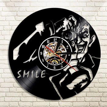 

1Piece Take Photo Led Backlight Joker Smile Vinyl Clock Wall Clock LP Vintage Home Decor Handmade Gift For Photographer