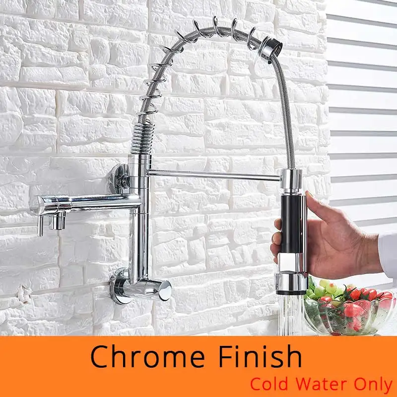 Black Bronze Kitchen Faucet One Handle Cold Water Tap for Kitchen Wall Mounted Single Hole Pull Down Swivel Spout Faucet - Цвет: Chrome Faucet