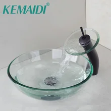 KEMAIDI масло втирают Бронзовый Водопад кран+ стеклянная чаша Виктори ванная комната раковина умывальник с закаленным стеклом раковина для ванной комнаты