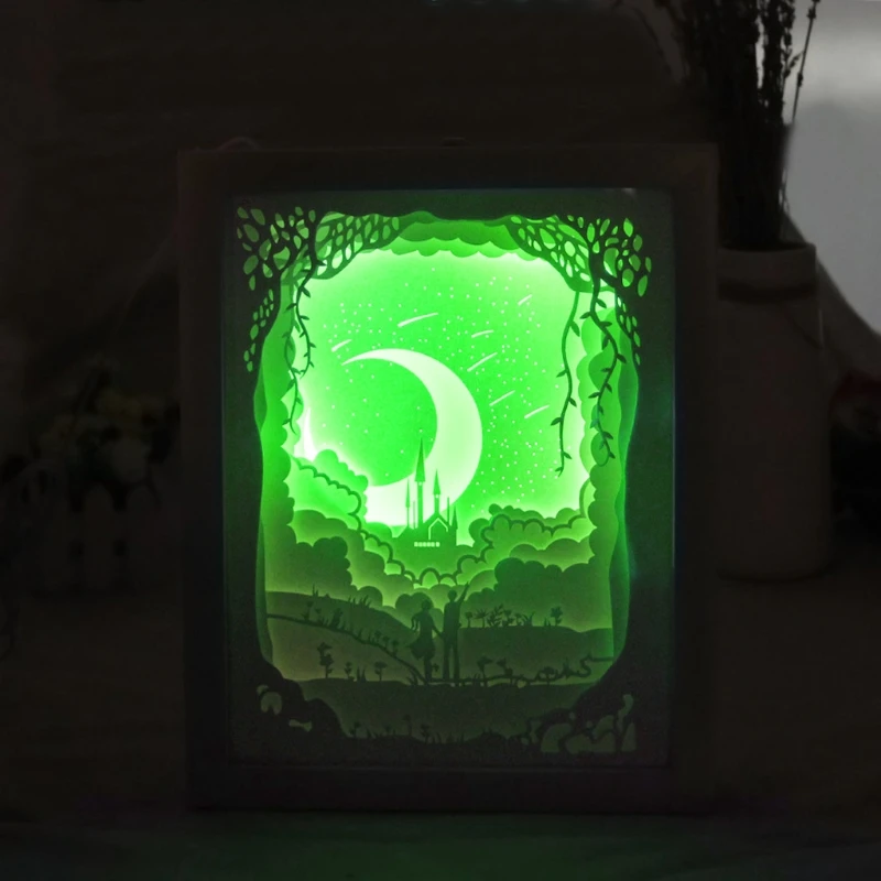 

YAM Light Shadow Papercut Light Box LED USB Night Light Lamp Creative Paintings Lovers Small Lamp Night Light Packaging