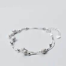 La MaxZa 925 пробы серебряные ювелирные изделия двухслойные Цепи матовый полированный Матовый круглый шар бусины коробка браслеты для женщин девочек