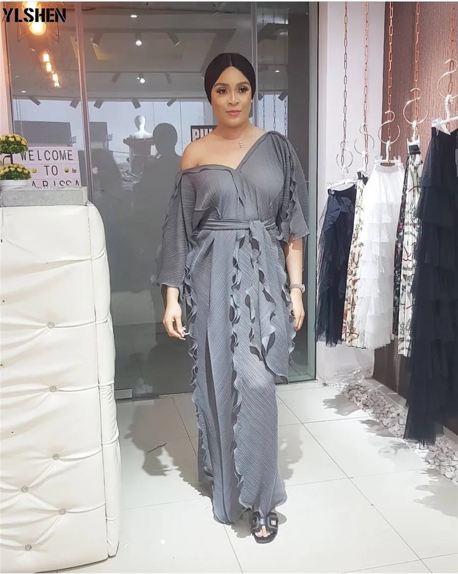New African Dresses for Women Dashiki Falbala African Dress Clothes Bazin Riche Sexy Pleat V-neck Long Africa Maxi Dress Woman 02