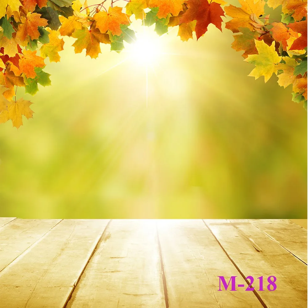 

Polyester Sunshine Wood Board Leaves Seamless Photo Background Photography Backdrops Studio Prop Photographic Washable No Crease