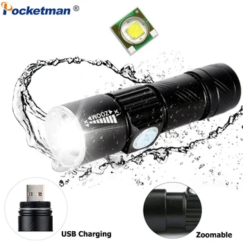 

USB LED Flashlight Portable 2000LM Rechargeable Torch Zoomable Lanterna LED USB Torch Waterproof Flashlight with Inside Battery