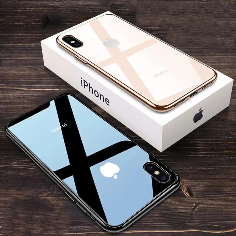 

XS Max Transparent Tempered Glass Case For X/XR/7/8plus Anti-Fall Soft Edge Phone Case