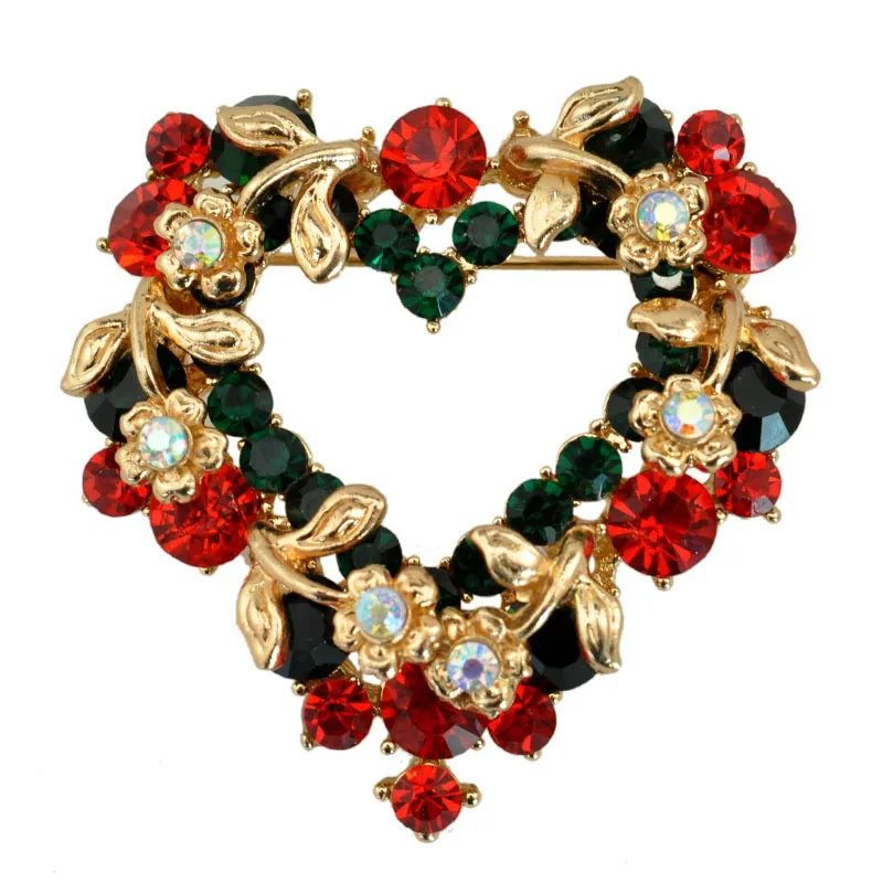 

2018 Red or Green Two Colors Stone Heart Garland Brooch Christmas Gift Valentine's Gift Fahion Garment Jewelry Accessory