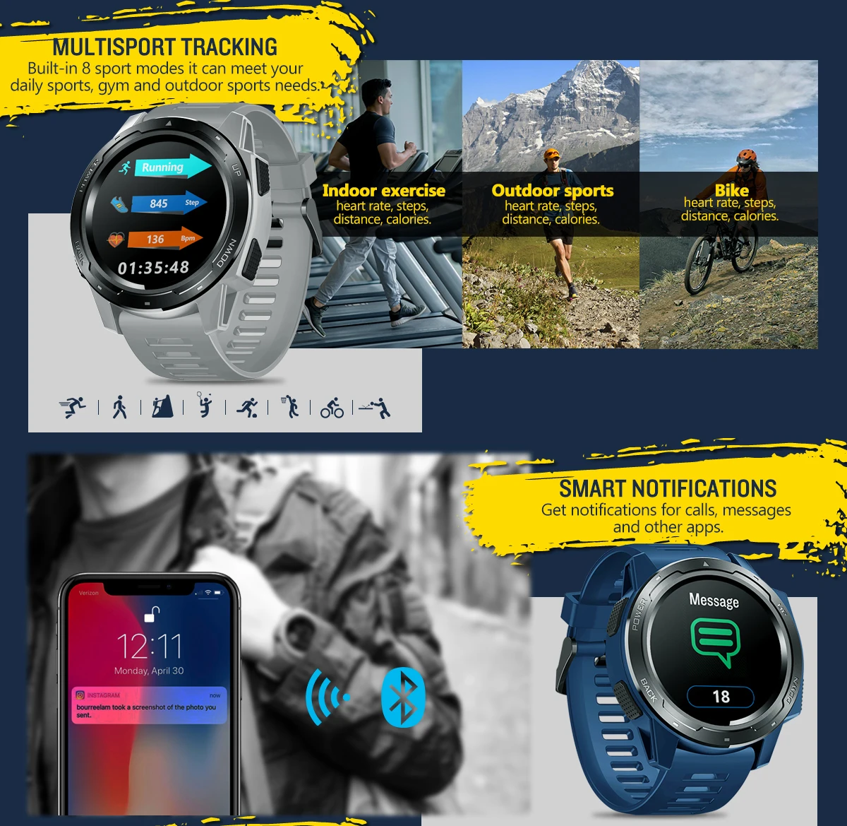 Zeblaze VIBE 5 HR Спортивные Bluetooth умные часы монитор сердечного ритма шагомер цифровые