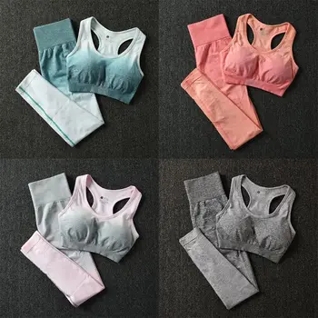 

Women 2019 Ombre Gym Yoga Shockproof Sports Bra Leggings Sportswear Fitness Suit