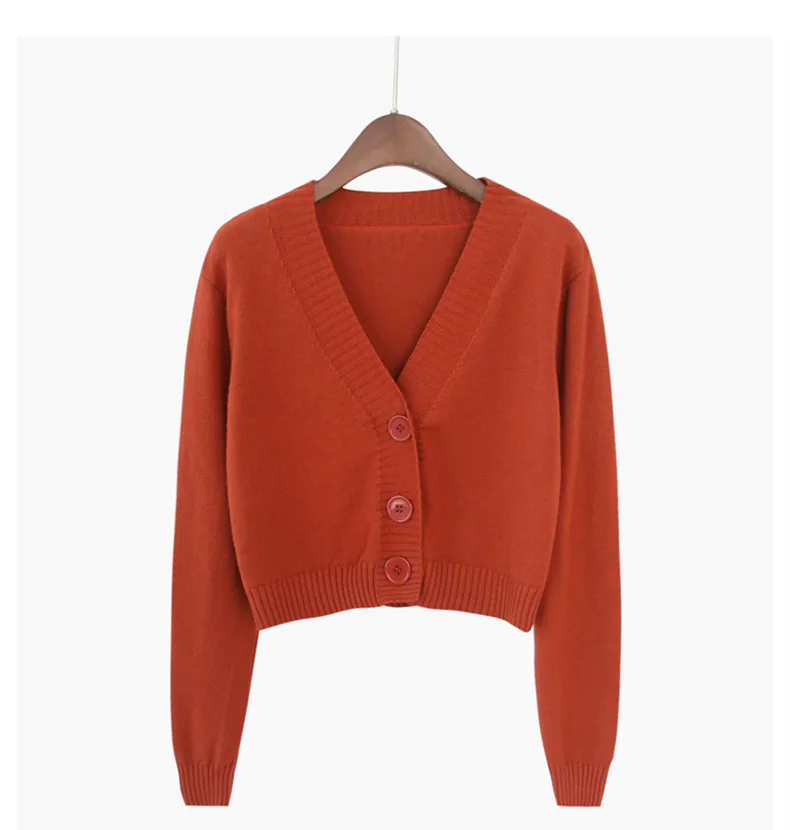 Женский вязаный кардиган с алмазным рукавом, укороченный вязаный Топ, свитер, винтажный вязаный кардиган с окантовкой - Color: Brick red