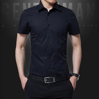 

1pcs Mens plus size Slim fit shirts 2019 Autumn Pure cotton Thin short sleeves dress shirts Men Skinny shirts overhemd tops boys