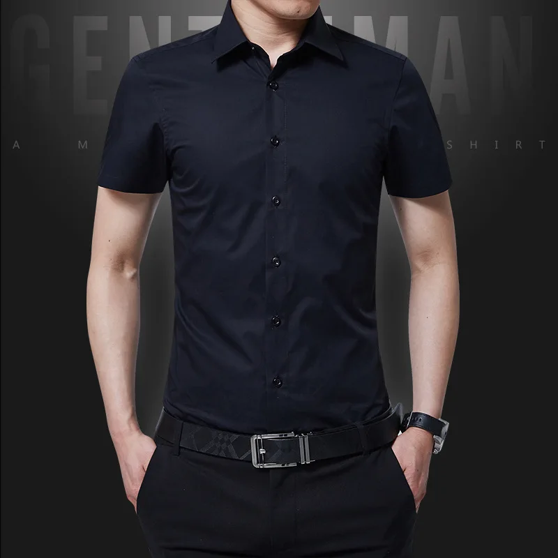 

1pcs Men's plus size Slim fit shirts 2017Summer Pure cotton Thin short sleeves dress shirts Men Skinny shirts overhemd tops boys