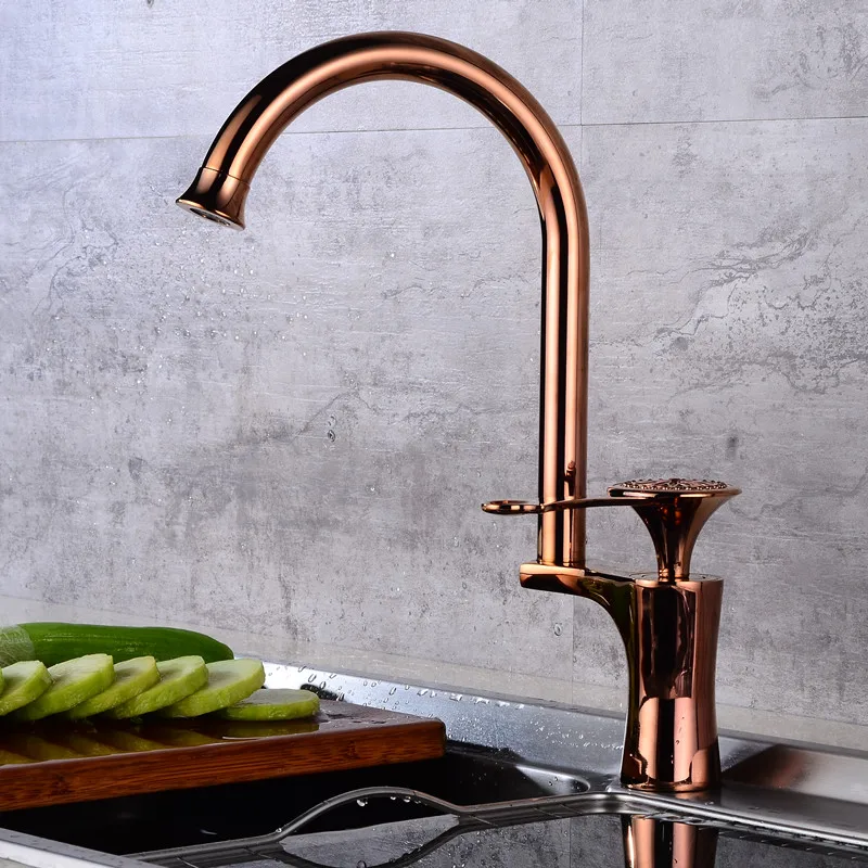 

LIUYUE Kitchen Faucets Black/Chrome Brass Delicacy Handle Pattern Design Kitchen Faucet Cold Hot Water Crane Sink Mixer Taps