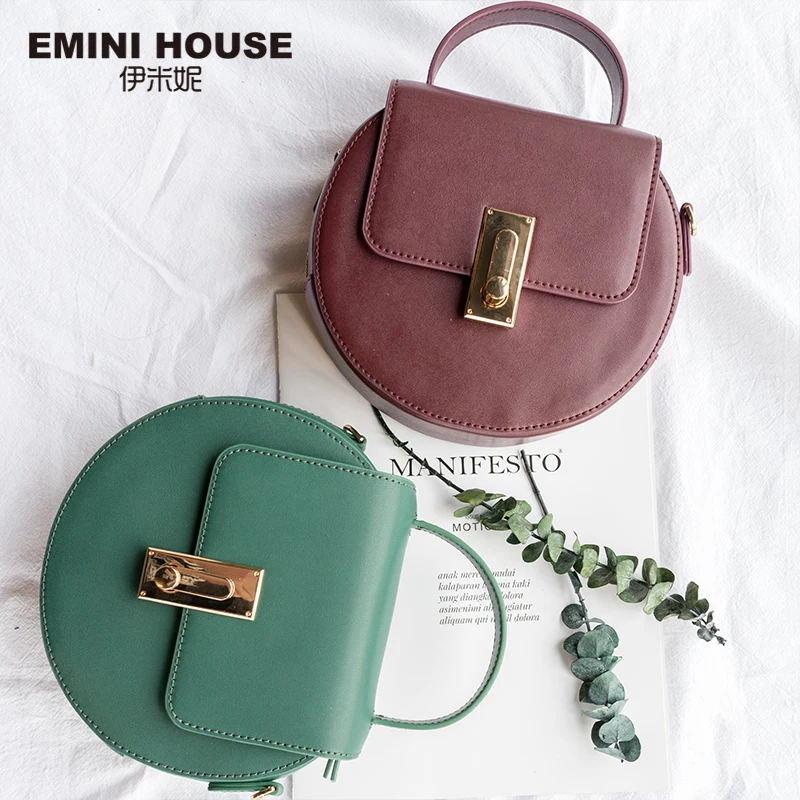 EMINI رفرف سبليت جاكيت جلدي-حقائب بيد سلسلة حزام النساء حقيبة كتف جولة شكل بلون Crossbody حقائب للنساء EMINI رفرف سبليت جاكيت جلدي-حقائب بيد سلسلة حزام النساء حقيبة كتف جولة شكل بلون Crossbody حقائب للنساء