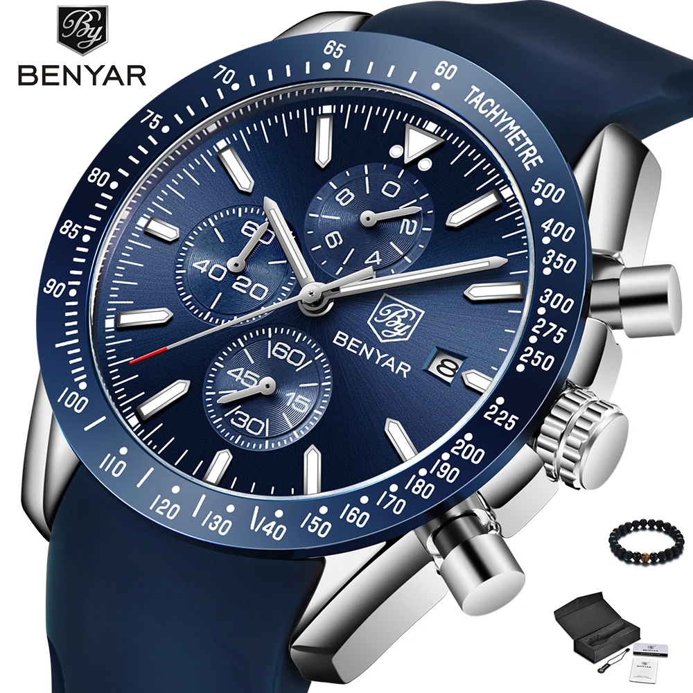 

BENYAR Watch Men Luxury Brand Silicone Band Quartz Wristwatch Mens Watches Blue Fashion Waterproof Military Sport Watch Man 2019
