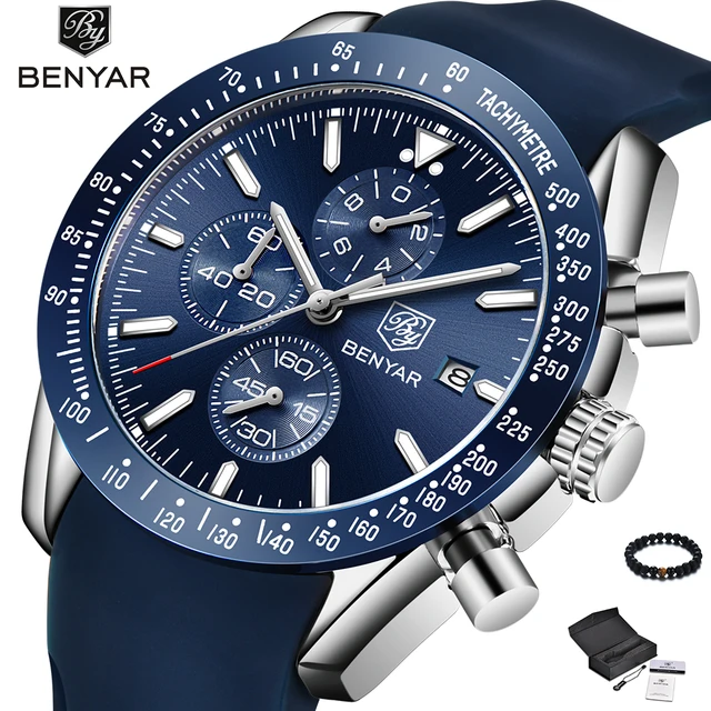 BENYAR Watch Men Luxury Brand Silicone Band Quartz Wristwatch Mens Watches Blue BENYAR Watch Men Luxury Brand Silicone Band Quartz Wristwatch Mens Watches Blue
