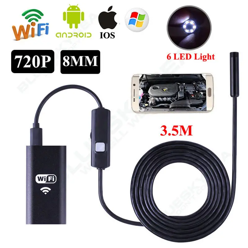 

Free shipping!6LED HD 720P 3.5M WiFi Endoscope Waterproof Inspection Camera for ios and Android PC