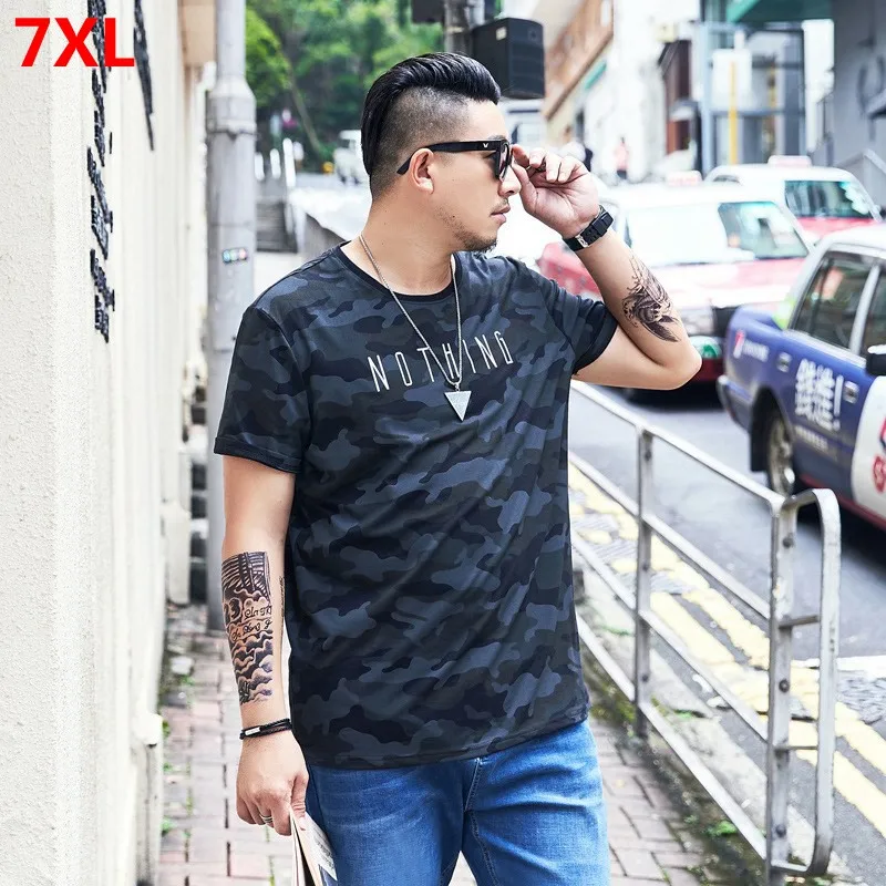 

Large size men's tide men's summer short-sleeved camouflage T-shirt plus size 135kg 7XL 6XL 5XL