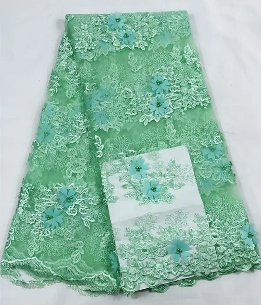 

Graceful 3D flower French lace cloth embroidery tulle net lace fabric with beads for sewing dress QN99(5yards/lot)