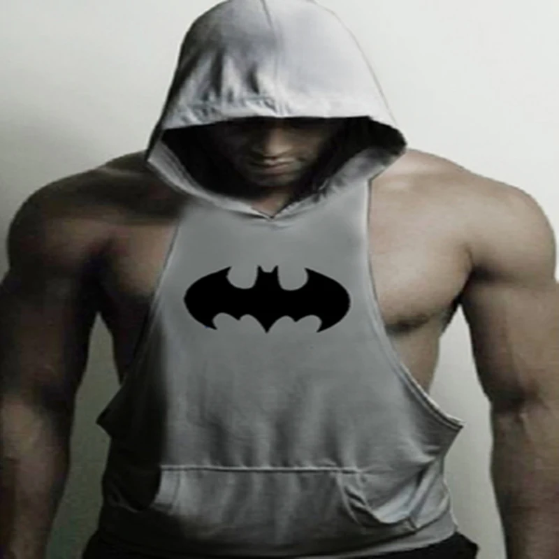 

2018 Batman Prints Golds Stringer Hoodies gymnasium Hooded Tank Top Bodybuilding Brand Tee Men Clothing Sweat Shirts Male vest