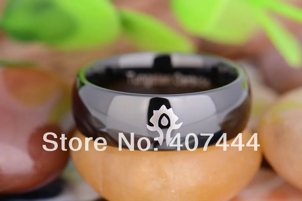 Free Shipping YGK JEWELRY Hot Sales 8MM Black Dome World of Warcraft Horde New Tungsten Carbide Wedding Ring 2