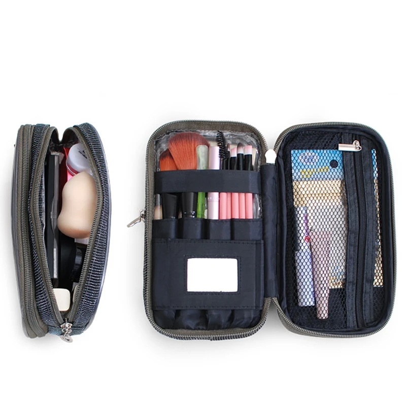 حقيبة فاخرة الأزياء حقيبة مستحضرات تجميل ضد الماء المرأة بو مزدوجة-طبقة مرآة غسل حقيبة التجميل السفر المنظم makeupup حقيبة