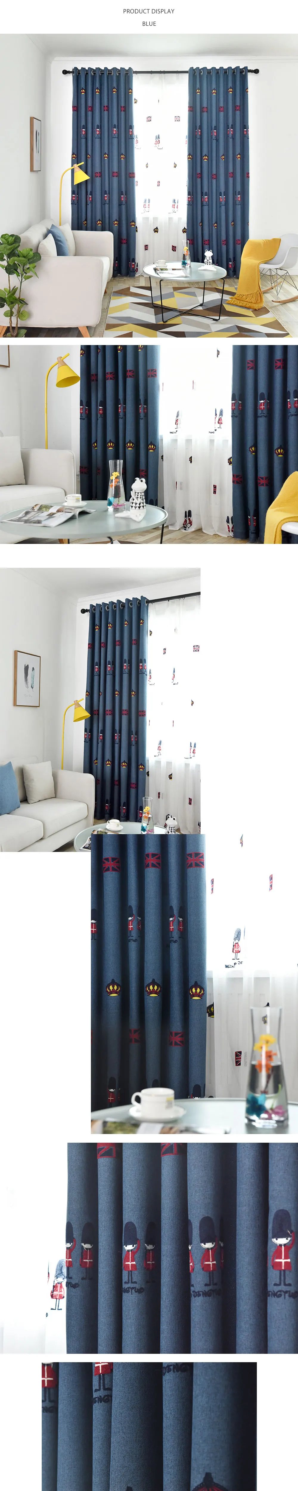 SZ118 LOZUJOJU Soldier Britain Embroidery Design Drops Modern Style Curtains Semi Shade Kids Bedroom Windows Match Tulle Thick Fabric (1)