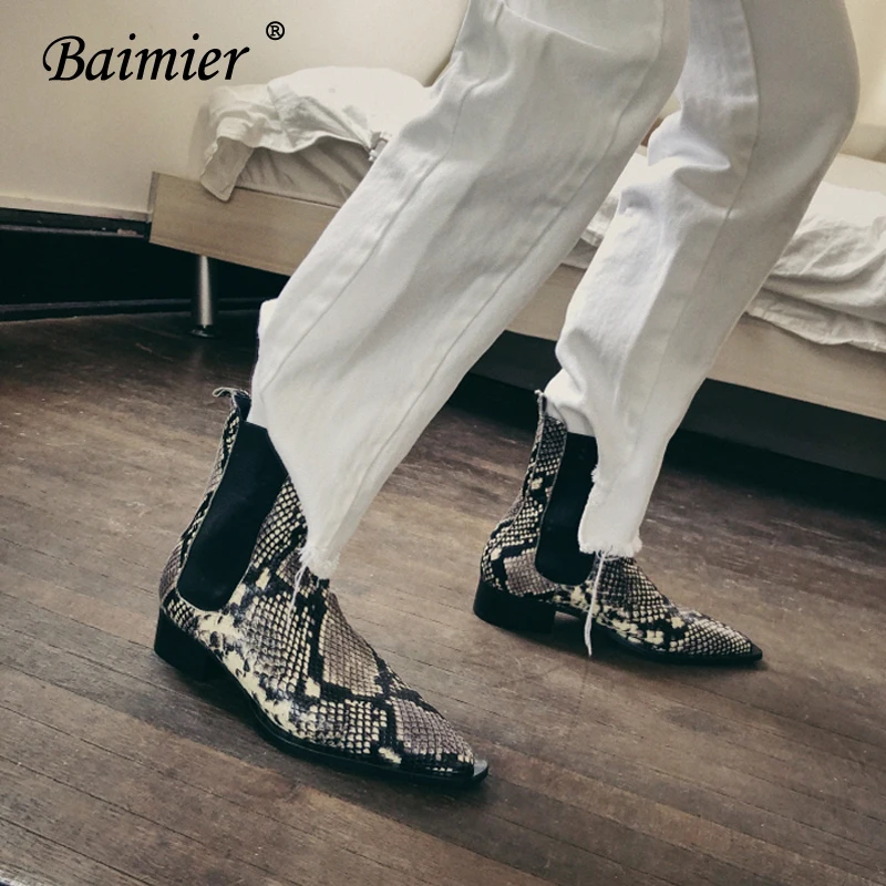 Ботильоны Baimier женские из лакированной кожи змеиная кожа низкий каблук