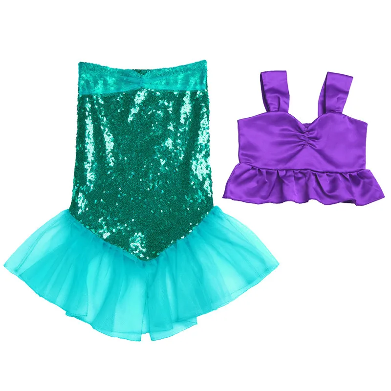 FEESHOW/блестящие хвосты маленькой русалки вечерние праздничные костюмы для маленьких девочек юбка-пачка платье с хвостом, наряды SZ 2-8