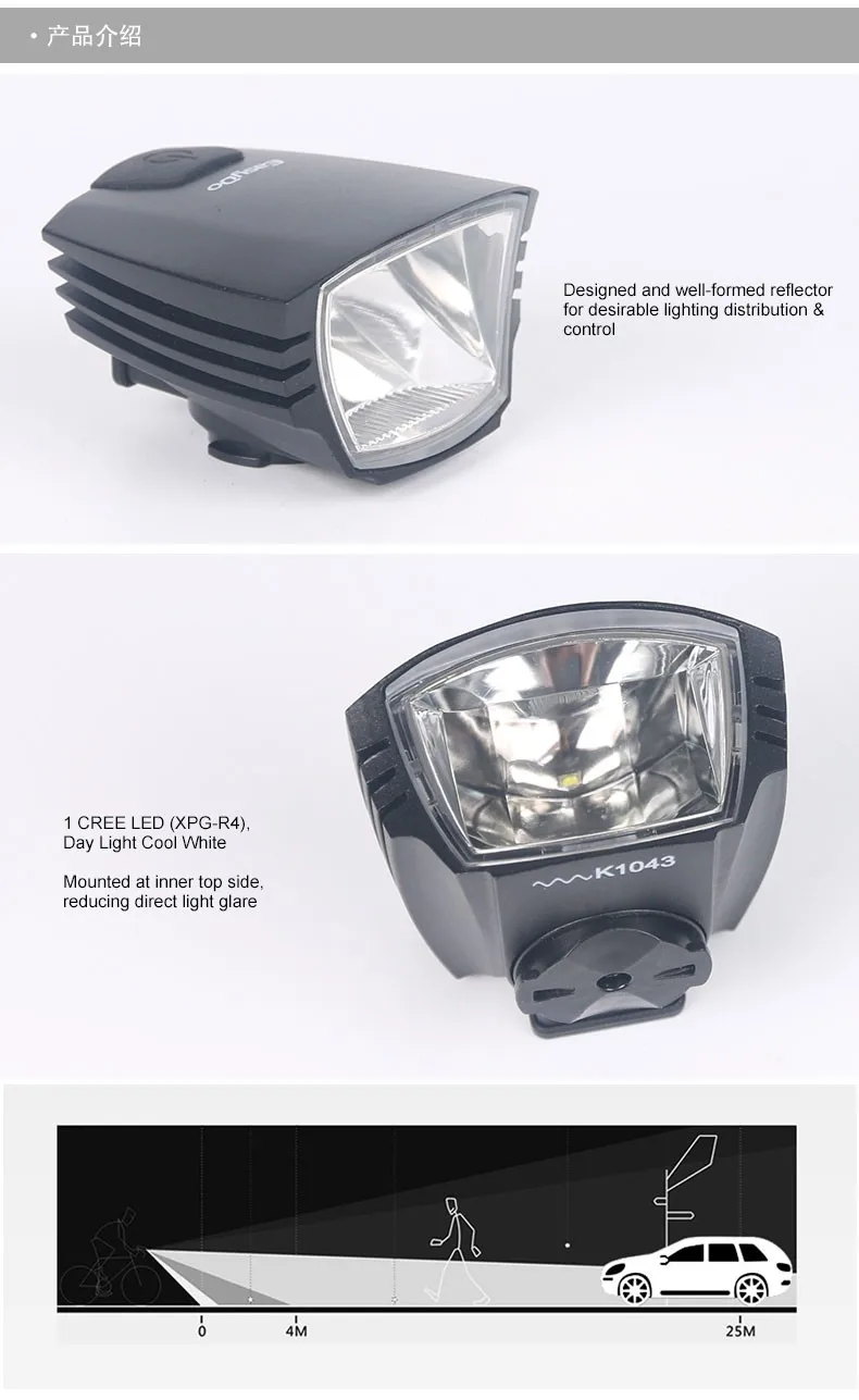 Excellent Easydo High Quality Bicycle Headlight USB Rechargeable Bike Handlebar LED Lamp Cycling Front Lantern Flashlight STVZO light cont 2