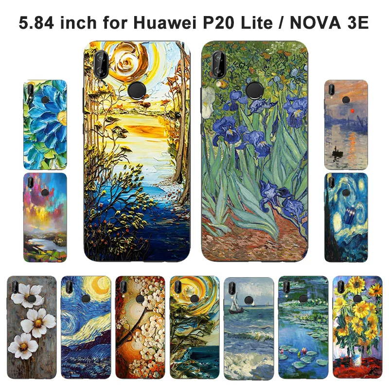 5 84 дюймовый чехол для Huawei P20 Lite с масляной росписью Nova 3e тонкий силиконовый мягкий