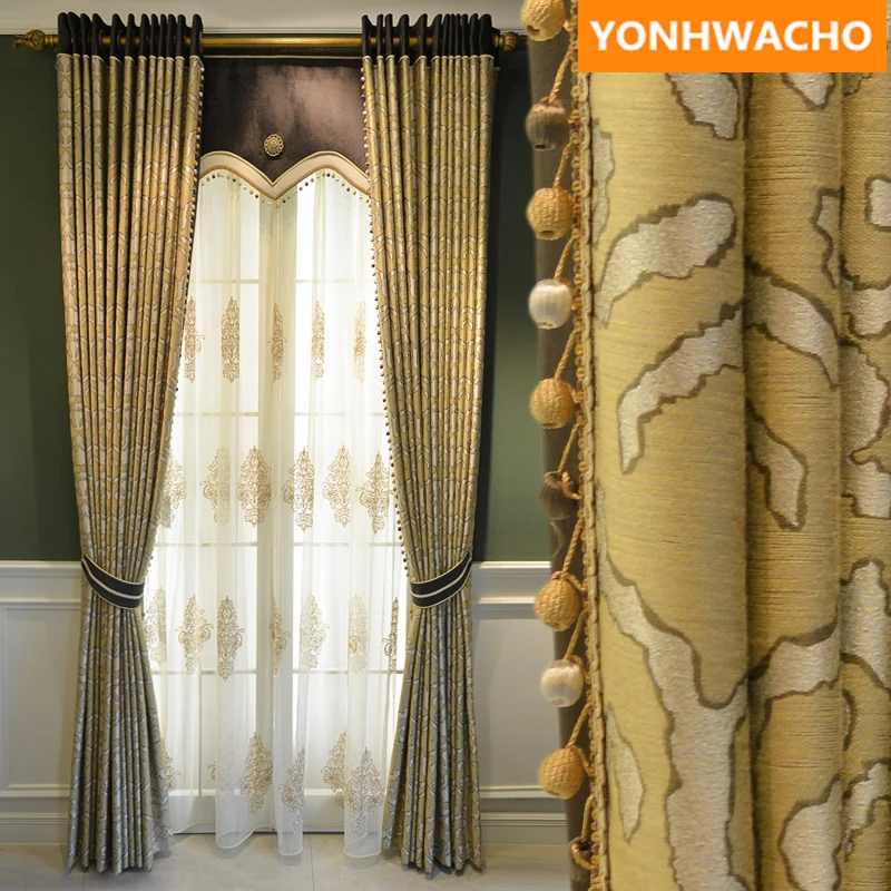 

Custom curtains Light luxury Nordic cotton jacquard modern living room bedroom plaid cloth blackout curtain tulle drape B233